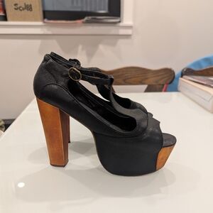 Jeffrey Campbell sz9 Lita Black Foxy Wood T-strap platforms
